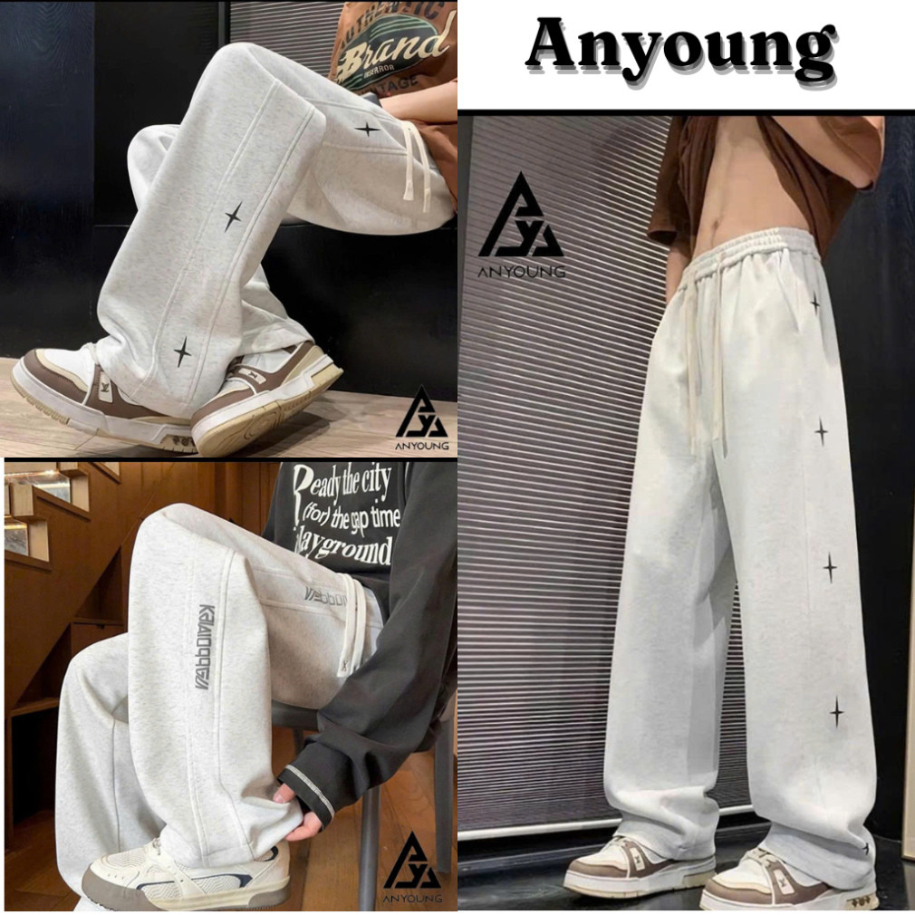 Quần Nỉ Unisex Ống Rộng ANYOUNG - Chất liệu dày mịn, phong cách Hàn Quốc cho cả nam và nữ