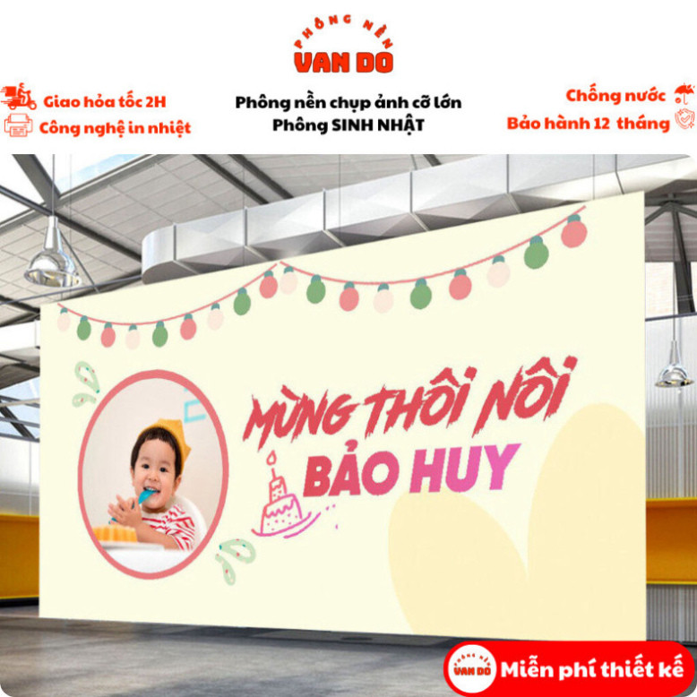 Phông nền chụp tiệc sinh nhật Vando lớn, đa kích thước, bạt chống nước ngoài trời.