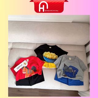 Set 3 bộ cộc tay họa tiết ngựa khoai tây và gấu tone đỏ đen xám chất cotton mềm mát cho bé trai - HNOrderChina 