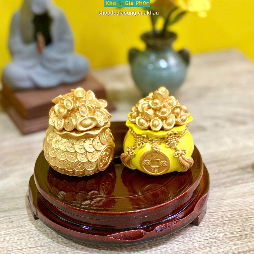 HŨ VÀNG HŨ GẠO MINI - CẦU TÀI LỘC trang trí bàn thờ thần tài thổ địa mini, Shop...