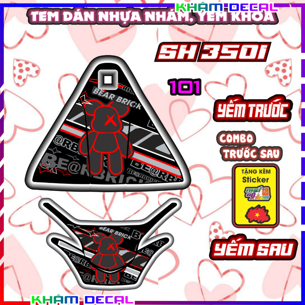 ``Mẫu Decal Nhựa Nhám Sh350 - Tem Xe Hình Gấu Nhiều Màu Chống Nước, PVC 3 Lớp``