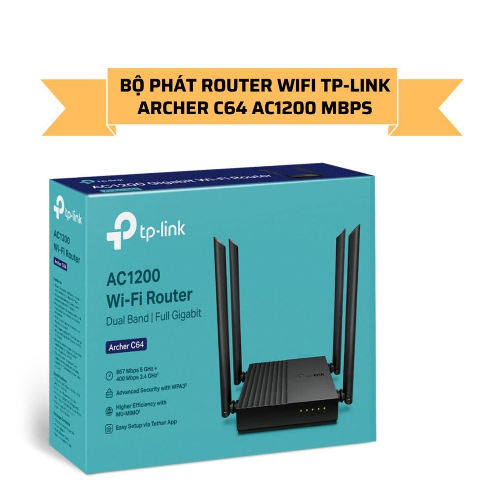 Bộ Phát Wifi TP-Link Archer C64 Băng Tần Kép Chuẩn AC1200