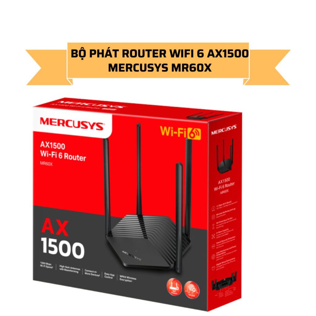 [Hỏa Tốc] Bộ Phát Wifi 6 Mercusys MR60X Chuẩn AX Tốc Độ 1500Mbps