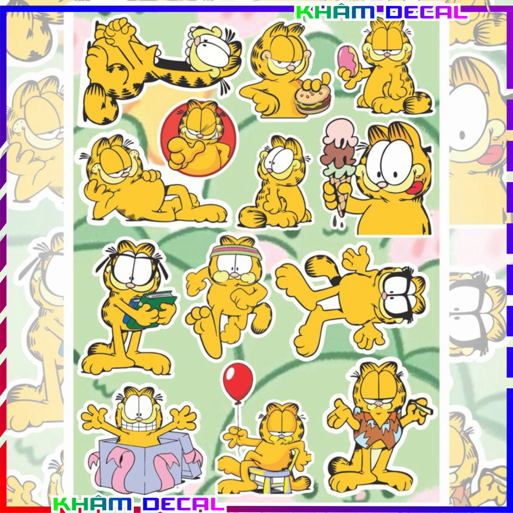 Sticker Decal Mèo Garfield - Trang Trí Xe, Bàn Học, Tủ Lạnh, Chống Nước 3 Lớp