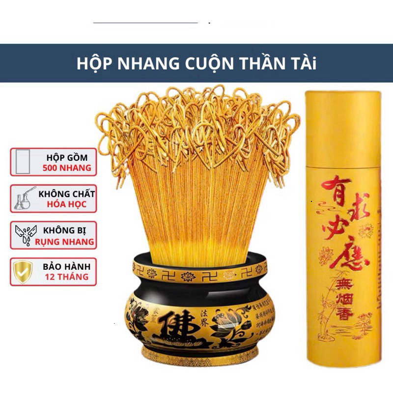 Hộp 300 nén hương thần tài, hộp nhang cuộn thần tài, nhang tài lộc ít khói không tàn rụng HGHOME
