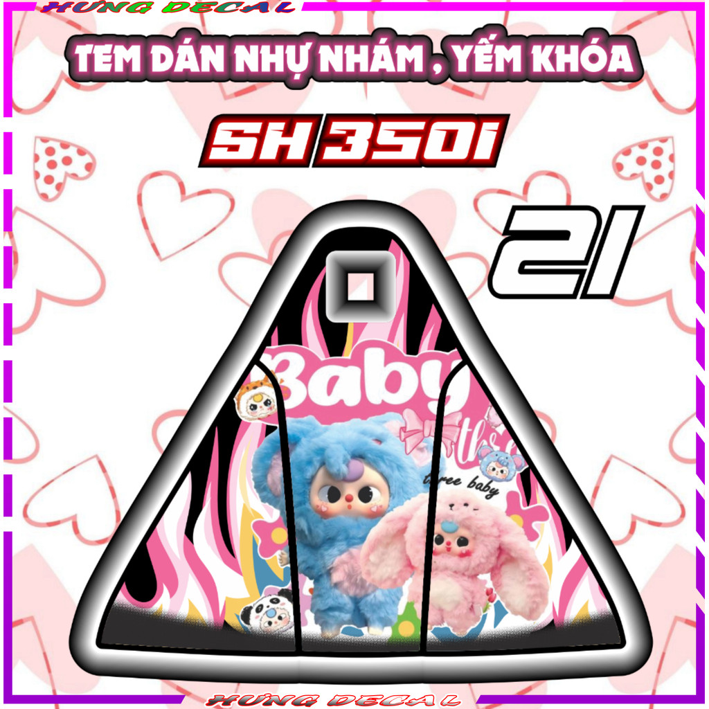 "Tem dán trang trí chống xước cho xe SH 350i - Gấu quỷ baby three labubu"