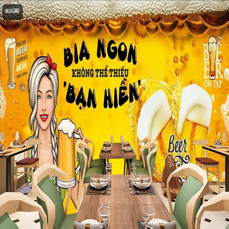Chất liệu lụa 3D Tranh In 3D Dán Tường Cho Quán Bia, Quán Nhậu, Mẫu Mới Nhất Giá Tại Xưởng