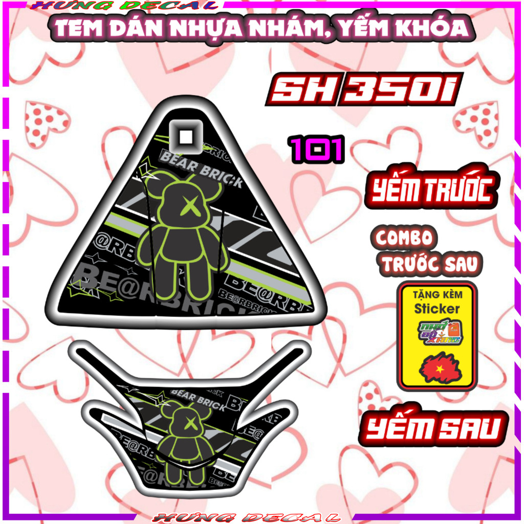 Decal PVC Nhám Sh350 Hình Gấu Nhiều Màu Tem Xe Chất Lượng, Chống Nước