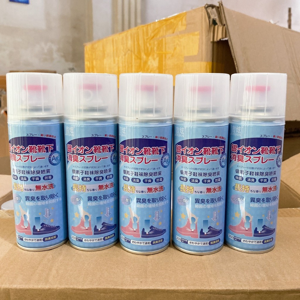 Bộ 5 Chai Xịt Khử Mùi Giày Nano Bạc - Diệt Khuẩn, Ngăn Hôi Chân, Lưu Hương 24h Chanh & Đào