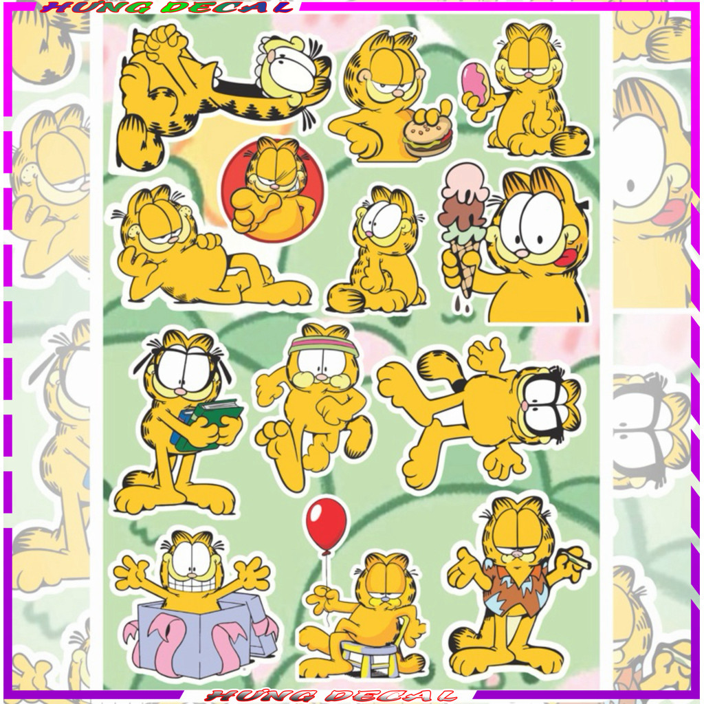 "Sticker Decal Mèo Garfield 3 Lớp Chống Nước - Trang Trí Xe Máy, Bàn Học và Tủ Lạnh"