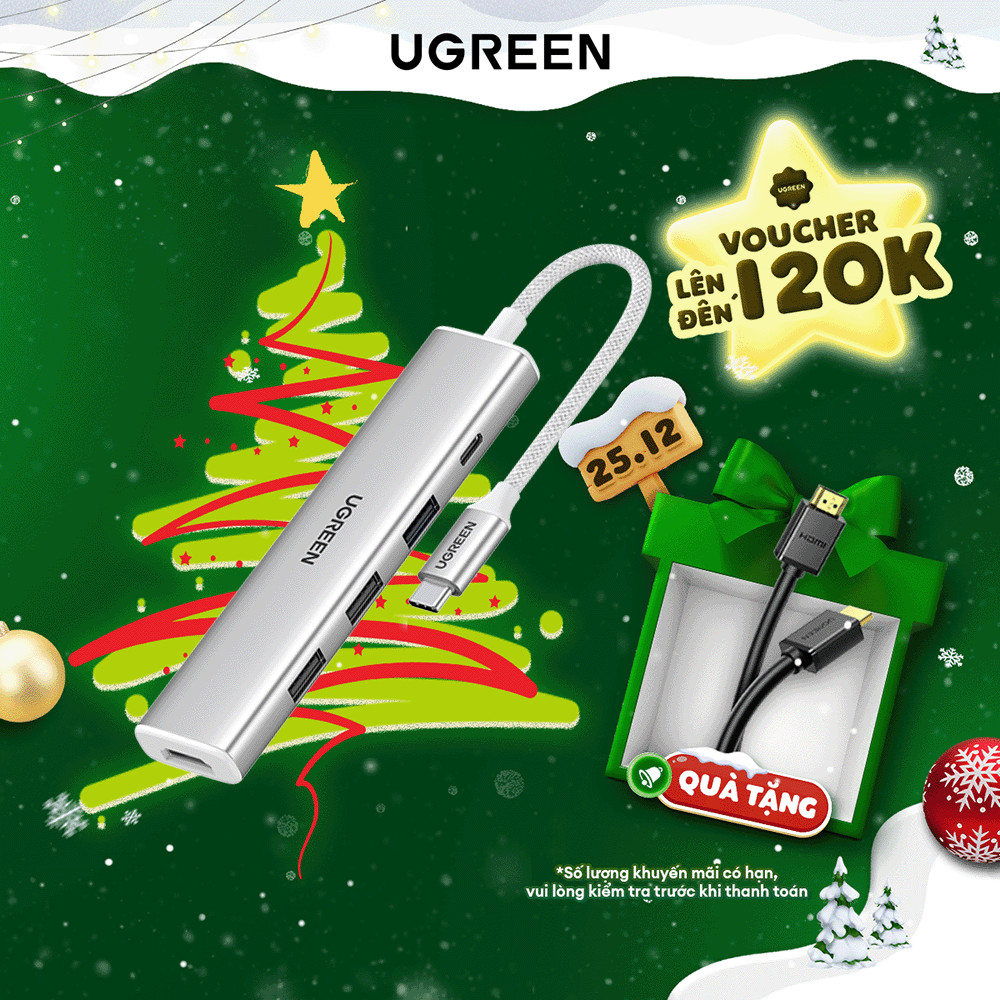 Hub chuyển đổi Type C Ugreen 5 in 1 | Vỏ nhôm cao cấp | Truyền tải nhanh chóng | BH 18 tháng 1 đổi 1 | 15596 15597 15495 | BigBuy360 - bigbuy360.vn