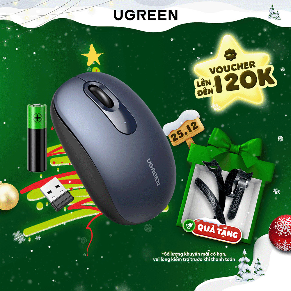 Chuột không dây 2.4G UGREEN MU105 | 4 mức điều chỉnh DPI | Độ yên tĩnh cao | Bảo Hành 18 Tháng 1 Đổi 1 | BigBuy360 - bigbuy360.vn