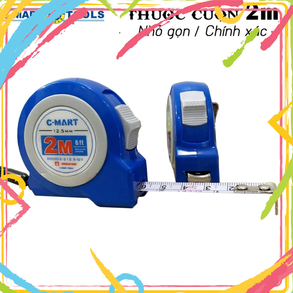 Thước cuộn 2M/6FT C-Mart Đài Loan – Bản rộng 12.5mm, nhẹ nhàng, bền bỉ, chữ in rõ nét Kjmshop