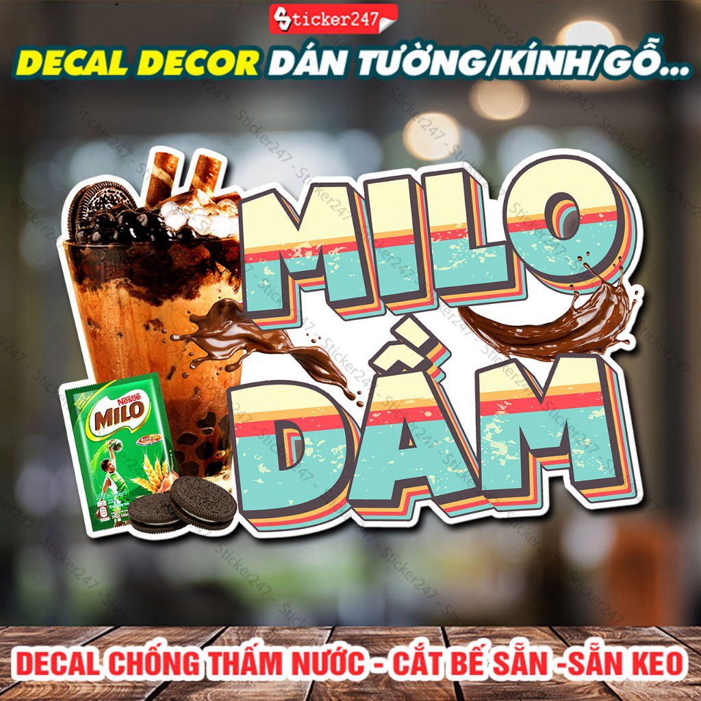 Chữ Milo Dầm, Milo Latte Chống Nước  🌈𝑭𝒓𝒆𝒆𝒔𝒉𝒊𝒑 Decal Dán/ Ép Plastic Treo Kẹp Hình Món Milo Dằm, Mil