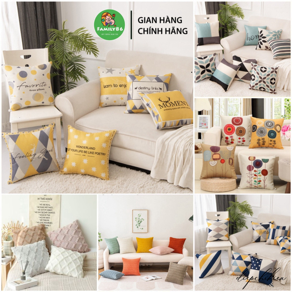 (KHO SỈ) Vỏ gối vuông sofa, vỏ gối tựa lưng kích thước 45*45cm ngày Tết, Noel giáng sinh FAMILY86 V5