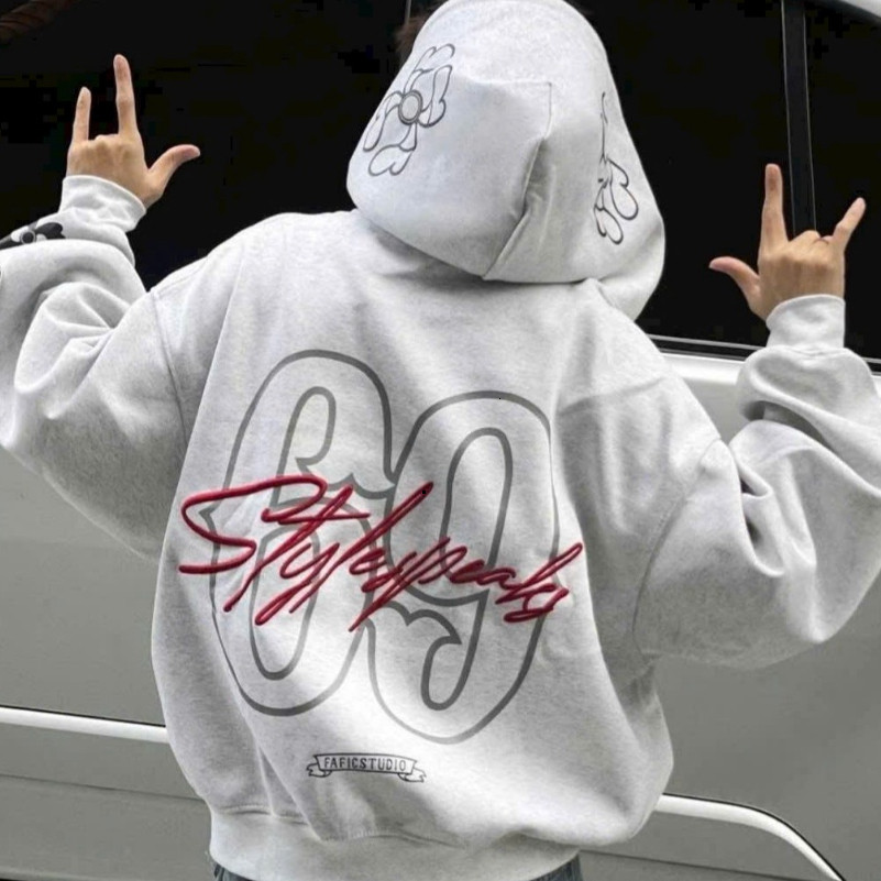 Hot Trendy- Áo Hoodie Zip có dây kéo nỉ bông 69 Sty Speaks - Kiểu dáng boxy rộng cho mùa thu đông