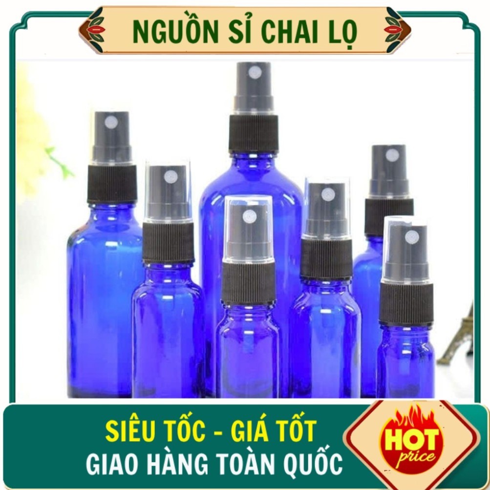 [COMBO 3 CÁI] Chai Xịt Phun Sương Thủy Tinh 10ml/20ml/30ml Xanh Dương, Chiết Nước Hoa, Tinh Dầu