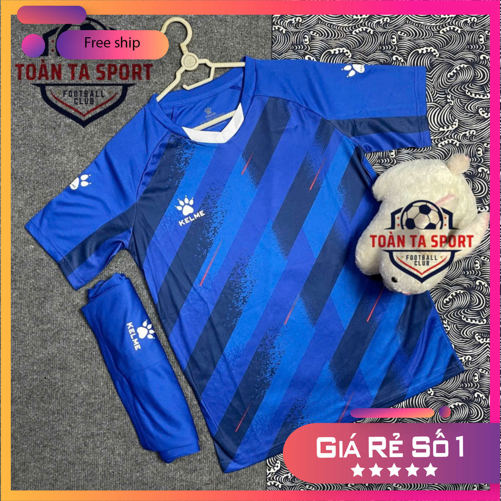 In Tên Số - (FREE SHIP) Bộ quần áo thể thao bóng đá -  Nam Nữ KELME Màu Xanh Sọc nội đia trung mẫu m