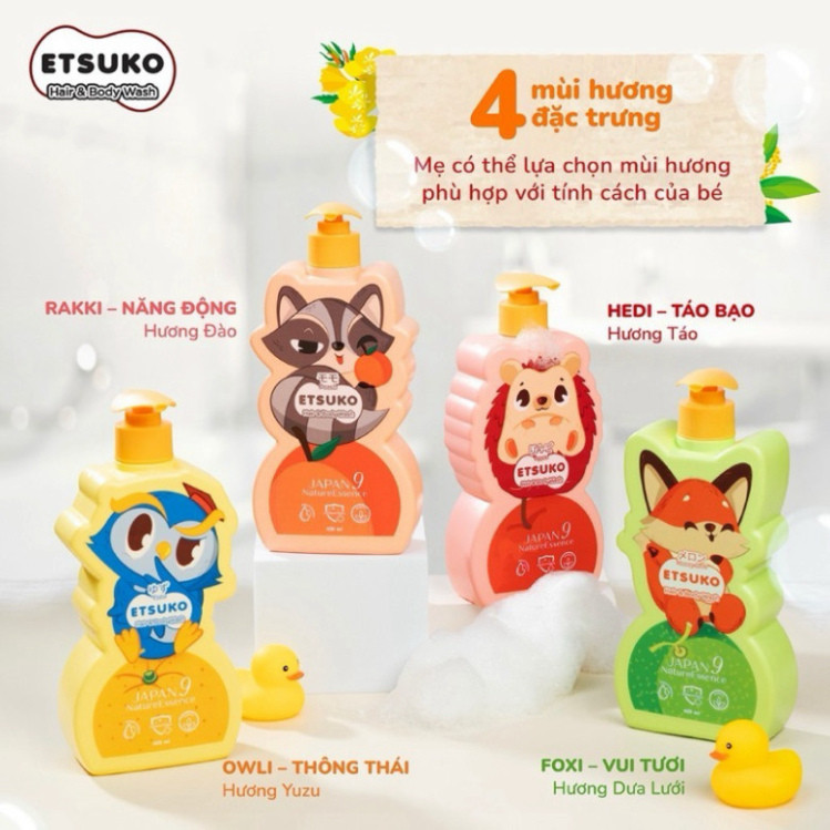 Sữa tắm gội kháng khuẩn Etsuko Fuji - Hương vị Melon, Peach, Apple, Citrus 400ml từ Nhật Bản