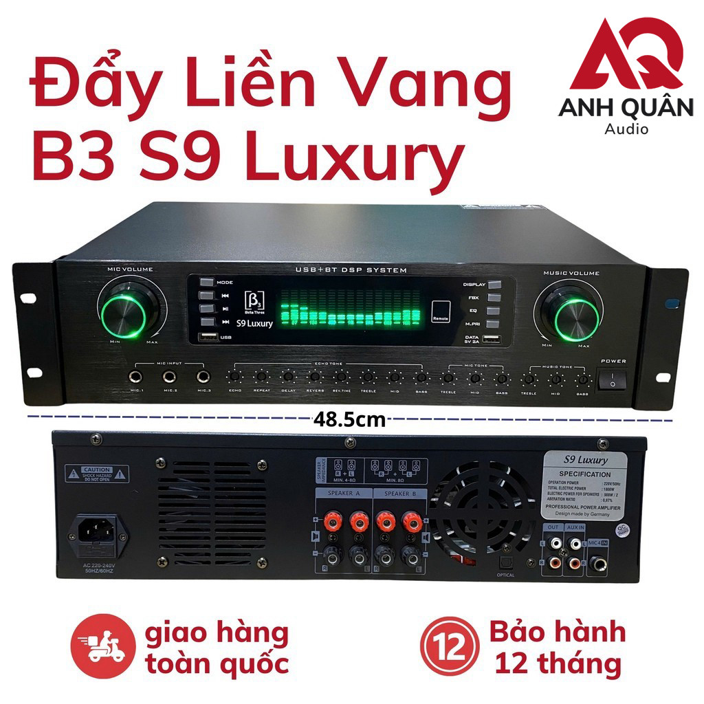 Cục Đẩy Công Suất Liền Vang 2 Kênh B3 S9 Luxury 1800W - Nguồn Xuyến, Chống Hú, Đẩy Karaoke Gia Đình