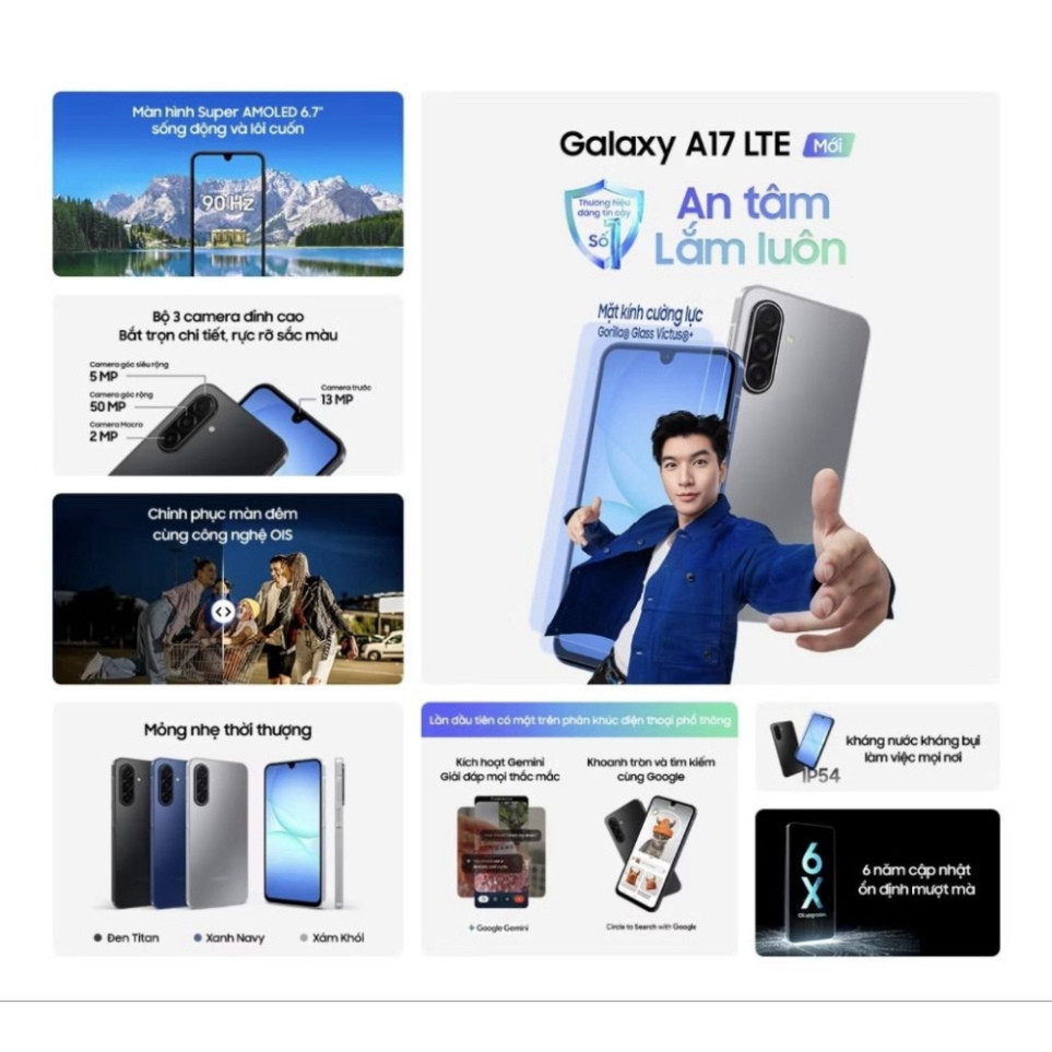 Điện thoại Samsung Galaxy A17 LTE 8GB/128GB – Màn Hình Super AMOLED 6.7", Pin 5000mAh, Sắc Nét, Hiệu Năng Mạnh | BigBuy360 - bigbuy360.vn