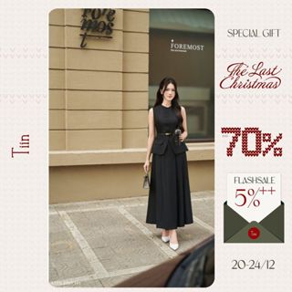  TIINSTORE Áo gile nữ thiết kế vạt chéo dáng peplum phối Chân váy dáng dài dáng xoè thanh lịch AHN.2505.191 CHD.2505.192 