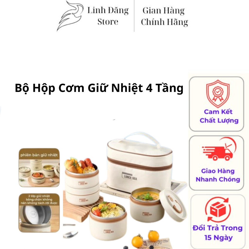 Hộp Cơm Giữ Nhiệt Văn Phòng,Carmen 4 Tầng, 3 Tầng, Lòng Inox 304, Giữ Nhiệt Lâu