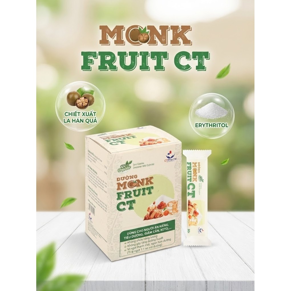 Đường ăn kiêng La hán quả MonkFruit CT Hộp 20 gói x 5 gram Thương hiệu CT Pharma  hàng chính hãng