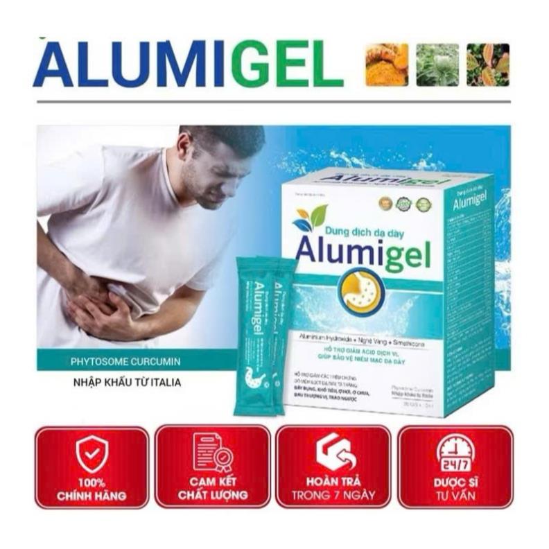 Dung Dịch Dạ Dày Alumigel giúp bảo vệ niêm mạc dạ dày giảm trào ngược đầy bụng khó tiêu hộp 20 gói (