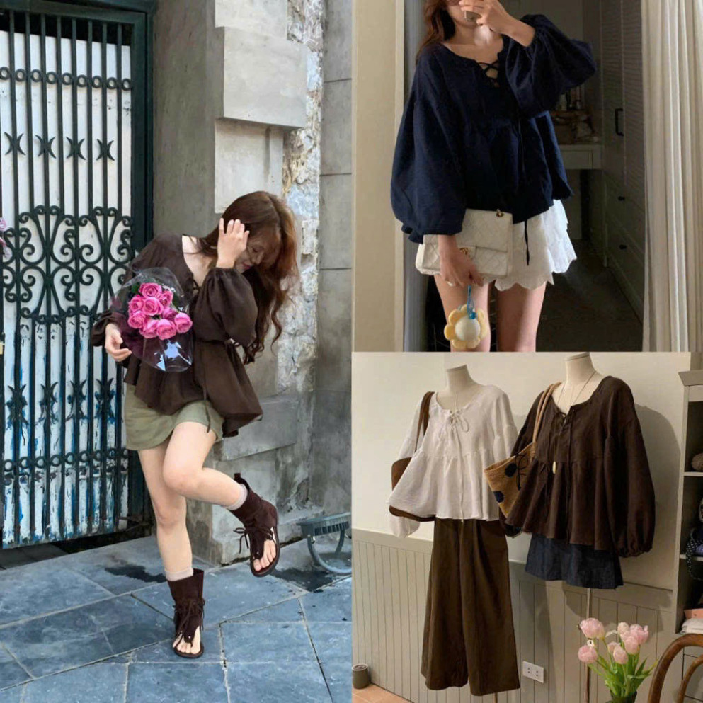 Áo babydoll đan dây cổ Nữ Woman LÂM ANH TRẦN CLOTHING MA3002