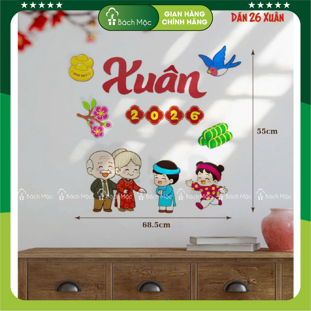 2. Set Hình Gỗ Dán Tường Trang Trí Năm Mới - Chữ Gỗ Dán Tường Trang Trí Tết [Tặng Băng Dính]