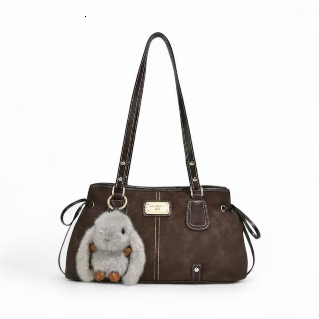 Túi Xách Nữ Tote Da Lộn Size Lớn 34cm Đeo Vai Dung Tích Lớn  Kèm Charm Thỏ Phong Cách Hàn Quốc DK415