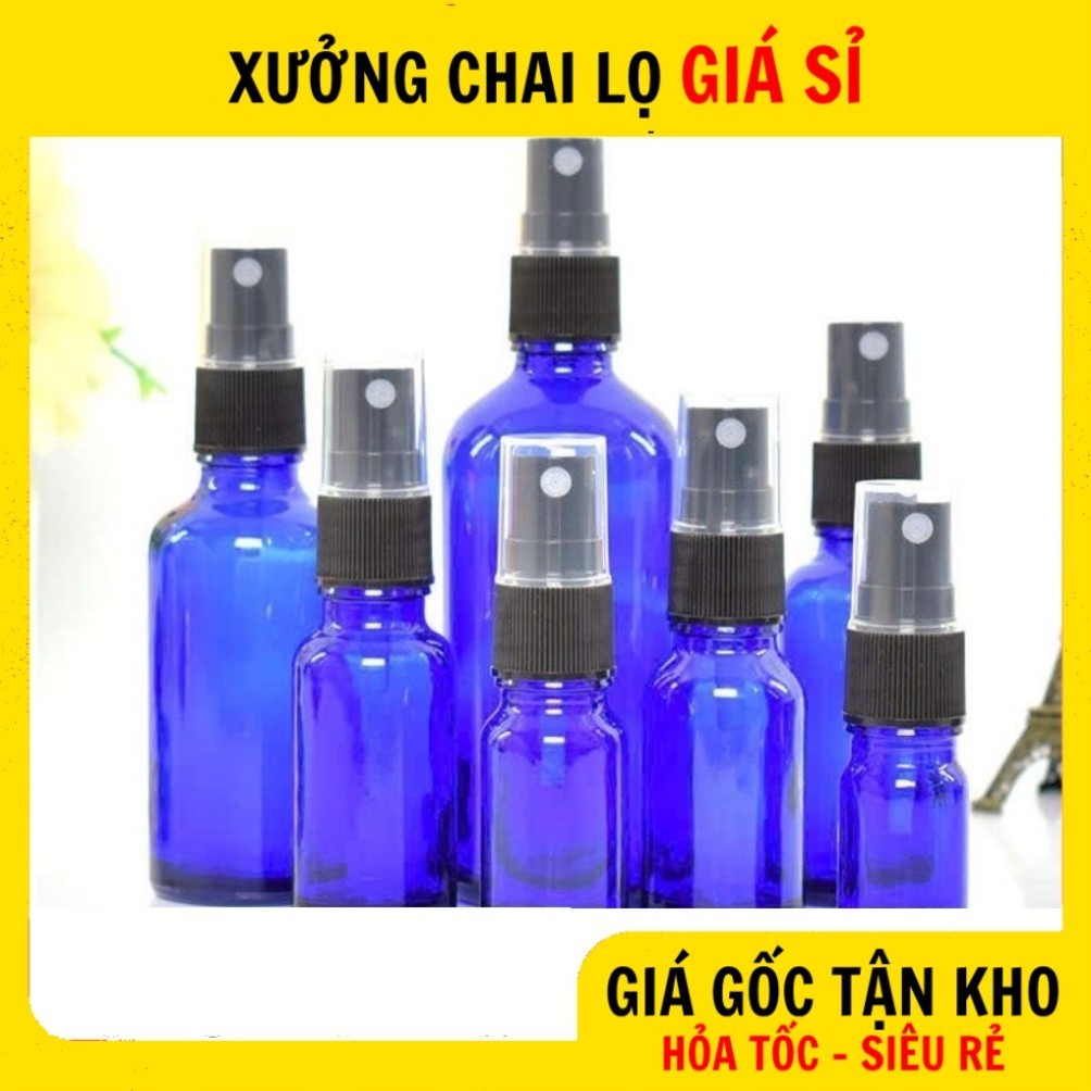 [COMBO 3 CÁI] Chai Lọ Thủy Tinh Xanh Dương 10ml 20ml 30ml Nút Xịt Phun Sương Chiết Nước Hoa, Tinh Dầ