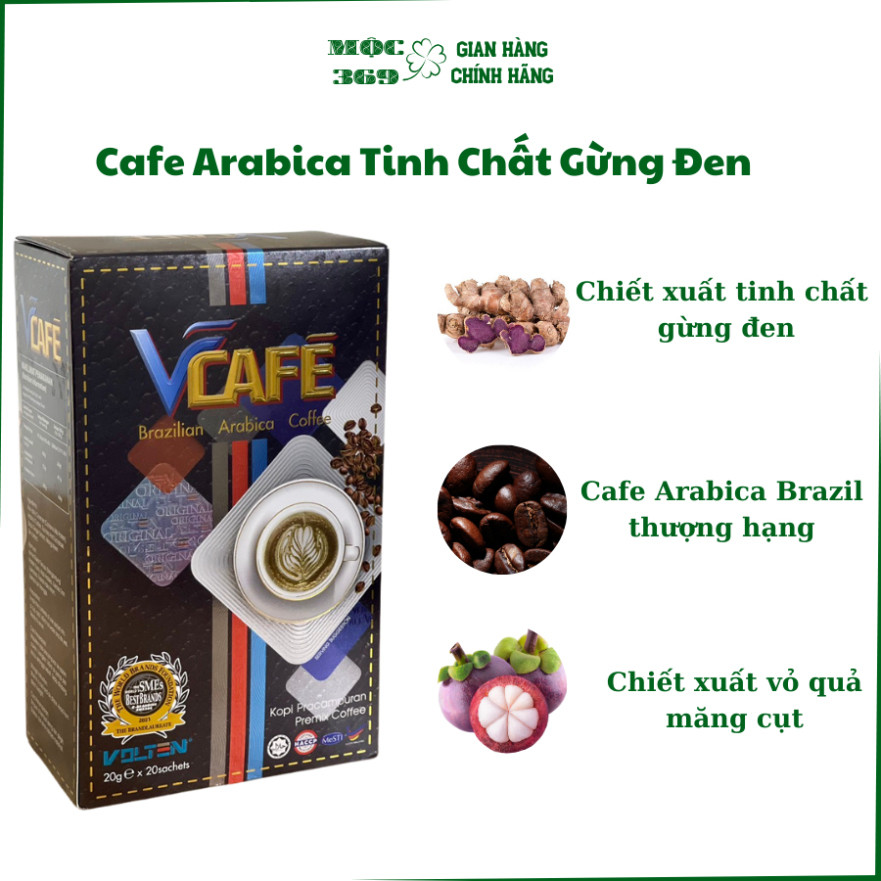 Cà phê hòa tan,Trà Sữa Tinh Chất Gừng Đen thượng hạng Vcafe Arabica Brazil - Premium Black Tea, Volt