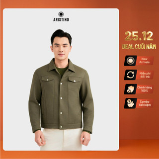   NHẬN QUÀ  Áo Khoác Nam Trucker Jacket màu Xám ARISTINO Công nghệ 2 lớp cản gió & giữ ấm - AJK606EDP01 