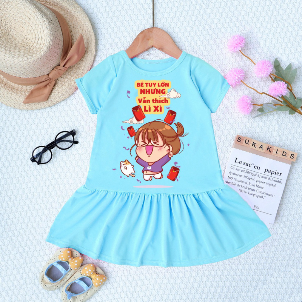 Đầm Tết 2026 cho bé gái họa tiết hoạt hình, chất mịn mát, bé mặc đi Chơi Tết.DAM07 .