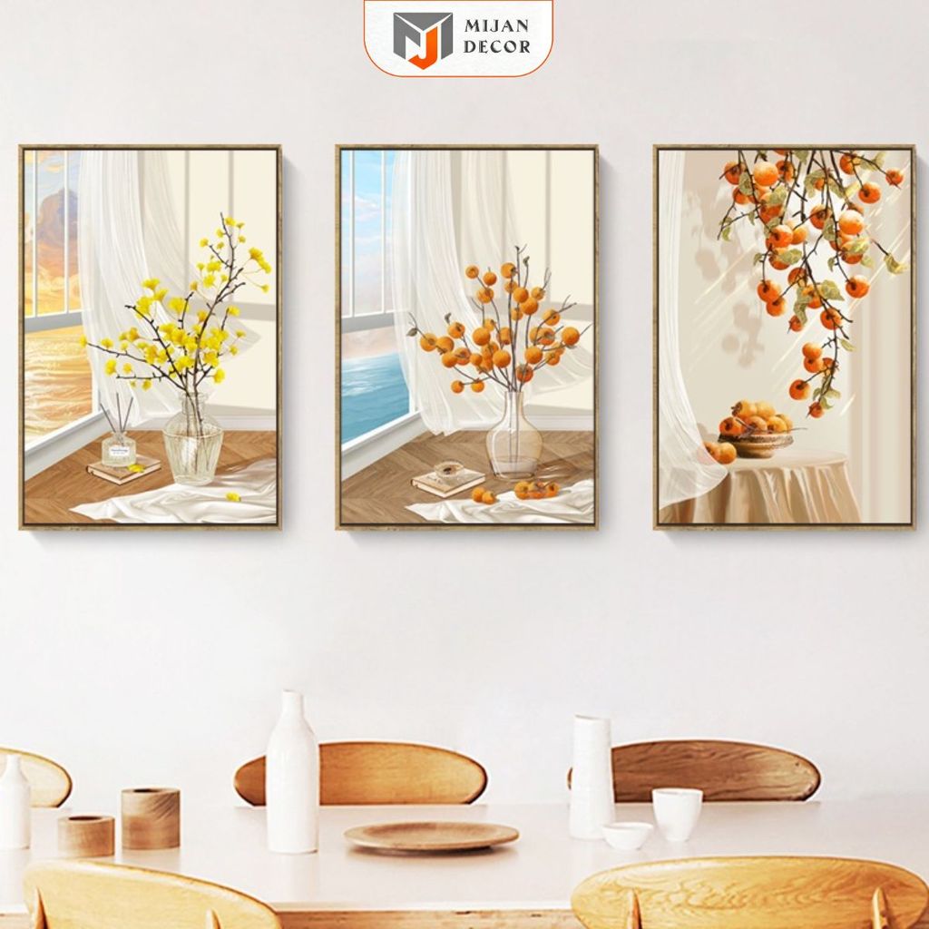 Bộ 3 Tranh Tráng Gương THIÊN NHIÊN CÂY CẢNH Trang Trí Phòng Thương Hiệu MIJAN FUNITURE