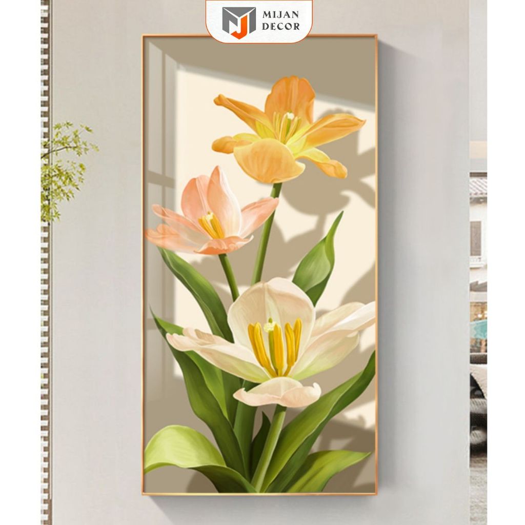 Tranh Tráng Gương Hoa Lá Thiên Nhiên Decor Phòng Thương Hiệu MIJAN FUNITURE