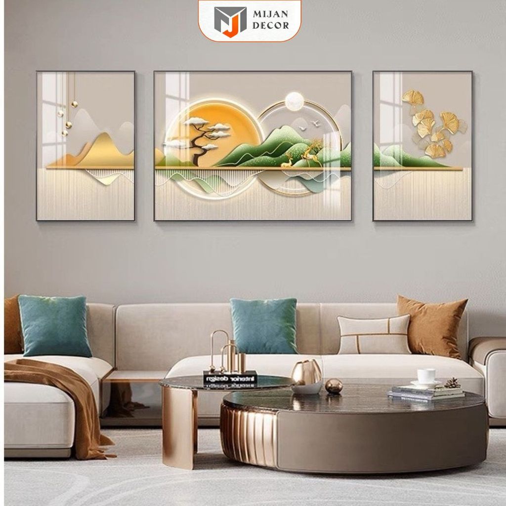 Bộ 3 Tranh Tráng Gương Treo Tường Hươu Tài Lộc In UV 5D Siêu Nét Quà Tặng Ý Nghĩa MIJAN FUNITURE