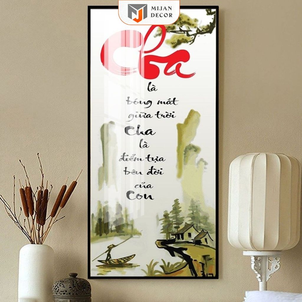 Tranh Tráng Gương Treo Tường Thư Pháp Chủ Đề CHA MẸ In 5D Sắc Nét Ý Nghĩa Thương Hiệu MIJAN FUNITURE