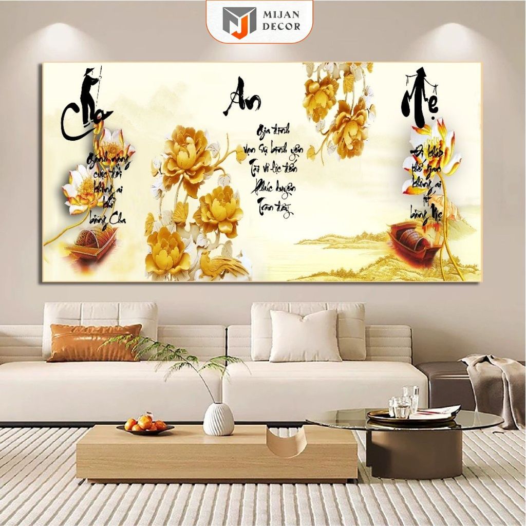 Tranh Thư Pháp Tráng Gương Tinh Hoa Trí Tuệ, Nhân Nghĩa, Phú Quý & Bình An Thương Hiệu MIJAN FUNITUR