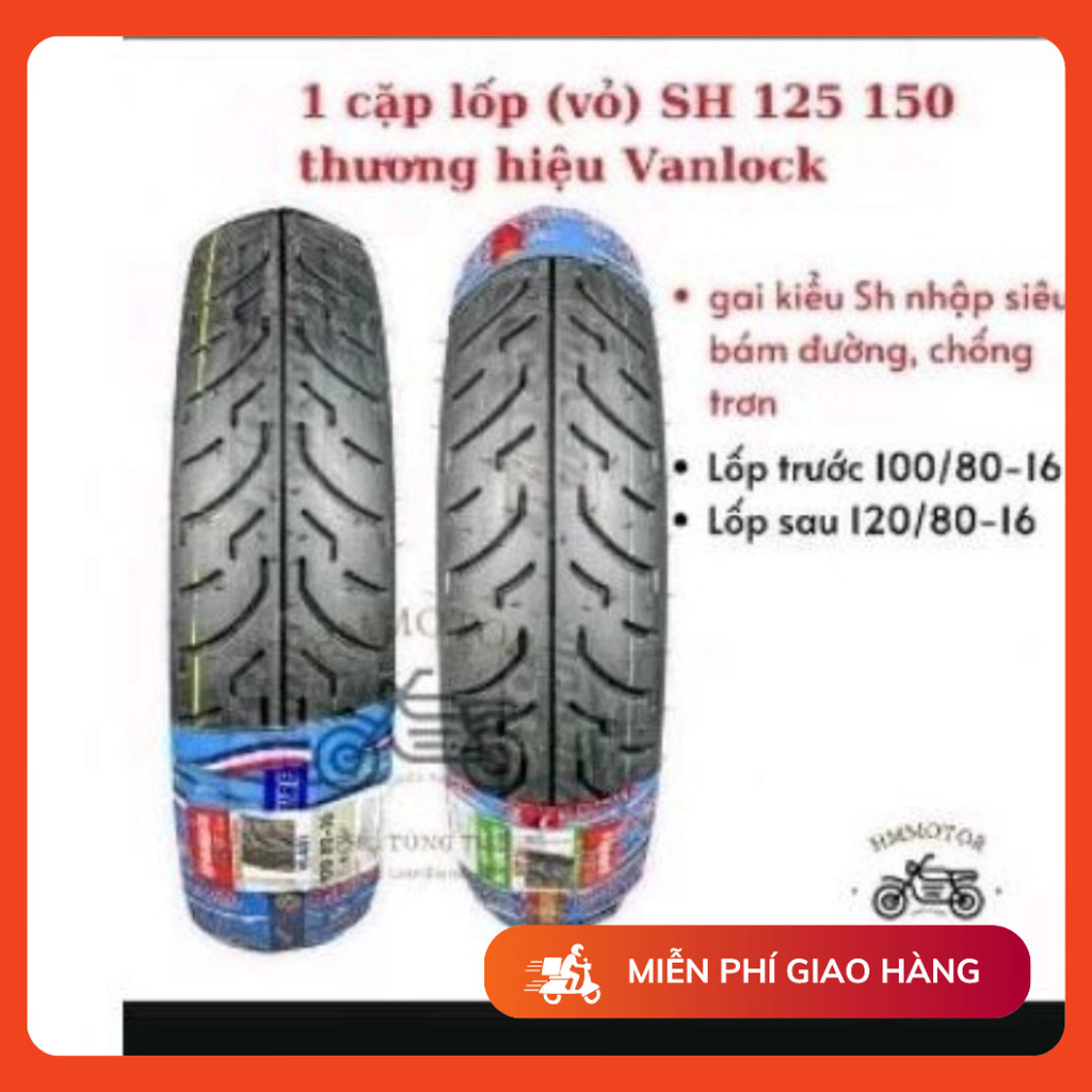 Vỏ Lốp Không Ruột Xe SH 125, Sh 150, SH Ý, SH Nhập Thông Số trước 100/80-16 và sau 120/80-16 hiệu Va