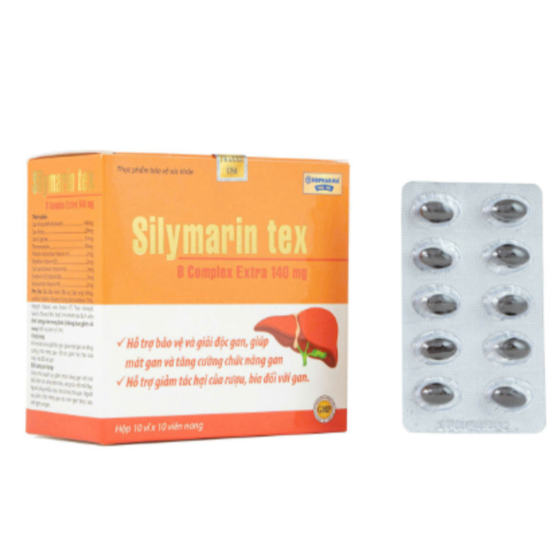 Silymarin Tex b complex extra 140mg bổ gan mát gan tăng cường chức năng gan, hạ men gan viên min tui