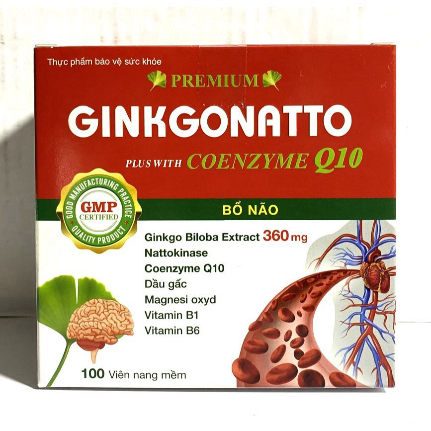 PREMIUM GINKGONATTO Plus with Coenzyme Q10 ginkgo natto 360mg hoạt huyết dưỡng não đau đầu chóng mặt