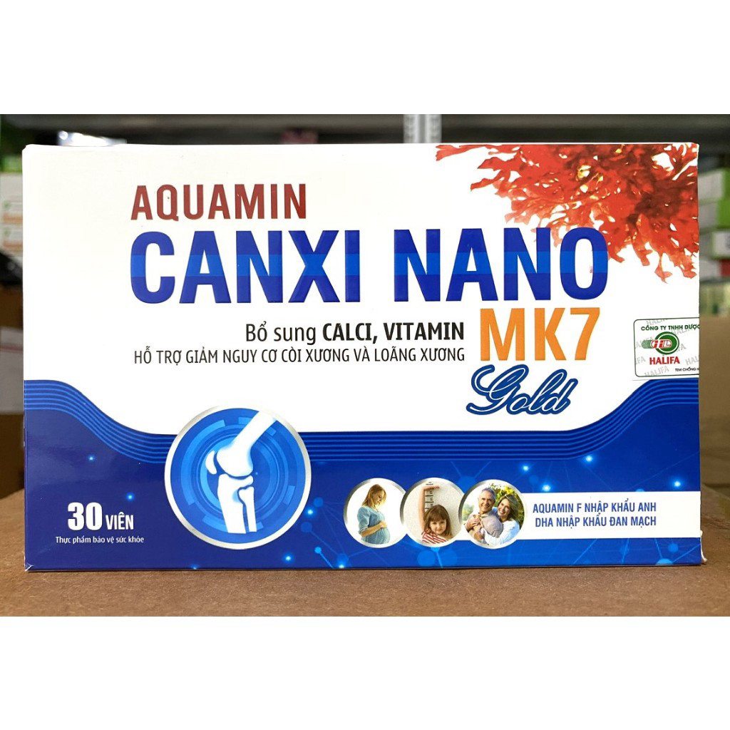 Aquamin Canxi Nano Mk7 gold BỔ SUNG CANXI, chống còi xương, loãng xương hộp 30 viên T t toi