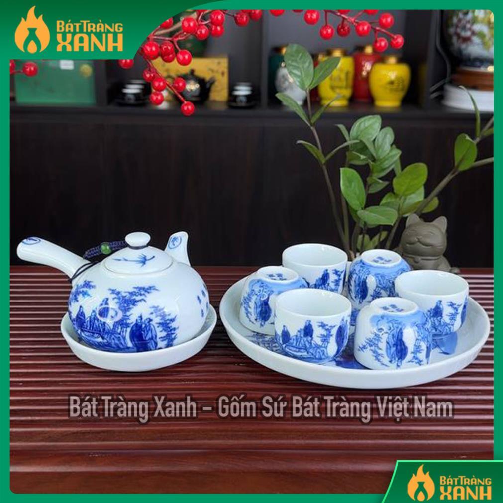 Bộ Ấm Trà Tay Ngang Bát Tràng Thất Lâm Trúc Hiền - Tay Ngang Khay Thủng - Tay Ngang Đĩa Đơn - Tay Ng