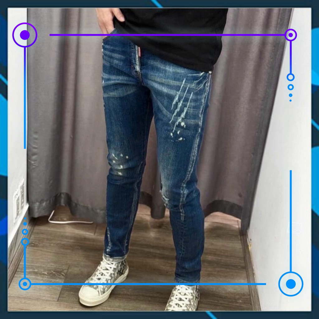 { ÔNG CHÚ AMIRI } Quần jean nam màu xanh đậm, có xước nhẹ - Sản phẩm chính hãng từ Quảng Châu.