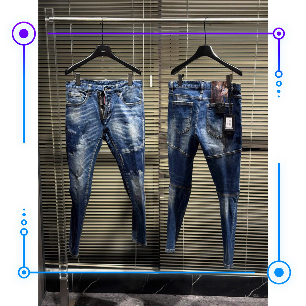 { ÔNG CHÚ AMIRI } Quần jean nam biker DSQ màu xanh, mẫu độc đáo từ Quảng Châu.