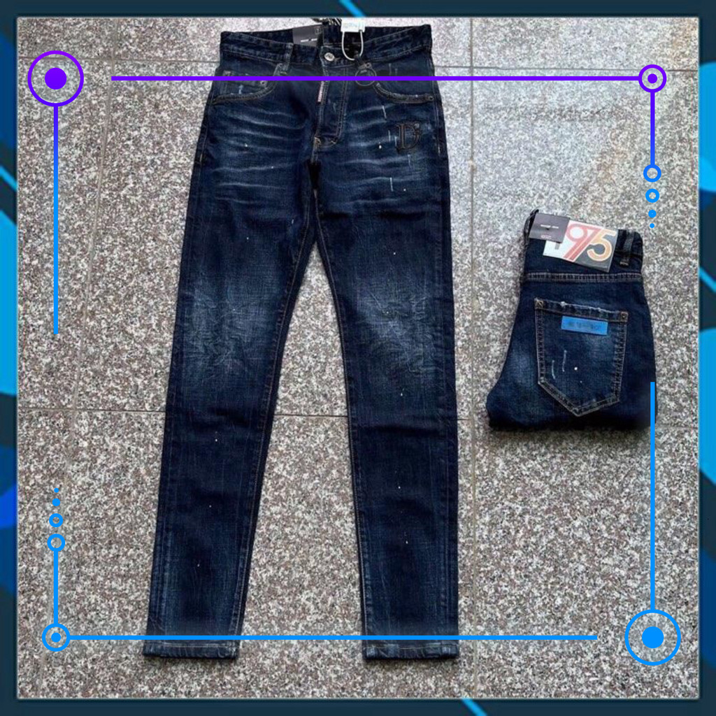 { ÔNG CHÚ AMIRI } Quần jean nam màu xanh đậm, trơn, có logo D2 chính hãng từ Quảng Châu.