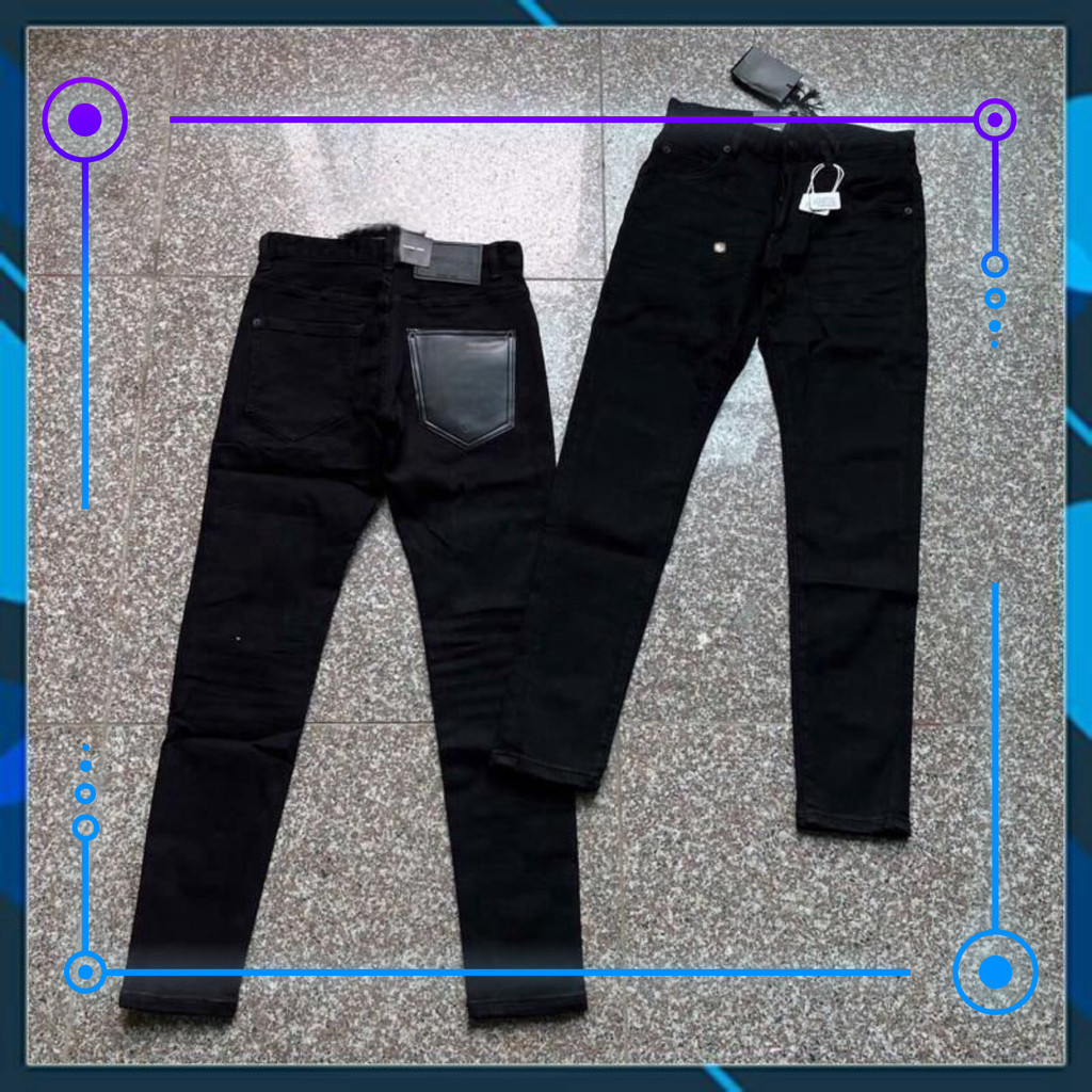 { ÔNG CHÚ AMIRI } Quần jean nam màu đen trơn với túi da nhập khẩu từ Quảng Châu